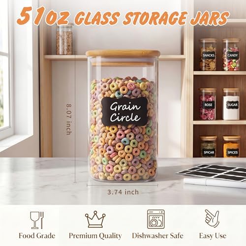 SENTVEND 51 Oz Glass Jars - 3 Pack Food Storage Containers with Lids Square - Image 2