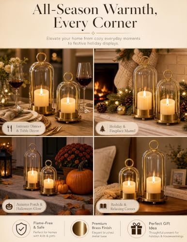 Brass Hurricane Candle Holders with LED Candles(No Remote Included) - Image 6