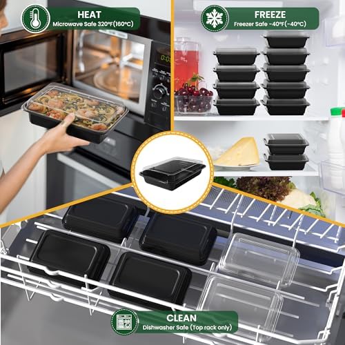 100 Pack 28oz Meal Prep Containers Reusable with Easy Open Lids, Sturdy Leakproof Food Safe, To Go Take Out Plastic Food Storage Containers with Lids, Microwave Freezer Dishwasher Safe, Black - Image 6