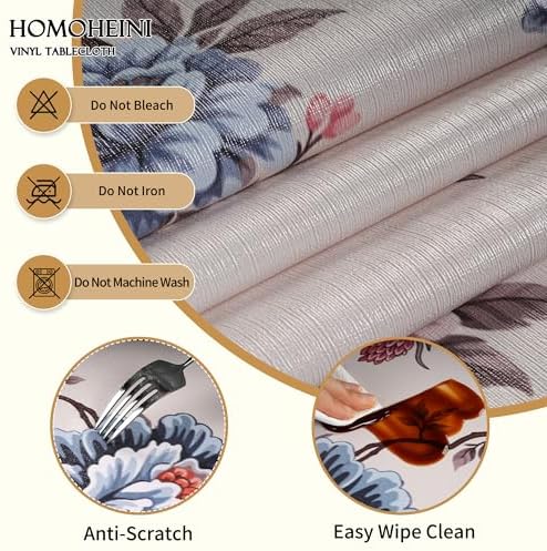 Rectangle Table Cloth,100% Waterproof Tablecloth Oil Proof Spill Proof Vinyl Table Cloth, Wipe Clean Plastic Table Cover for Dining, Camping, Indoor and Outdoor, 54"x120", Graceful Peony - Image 3