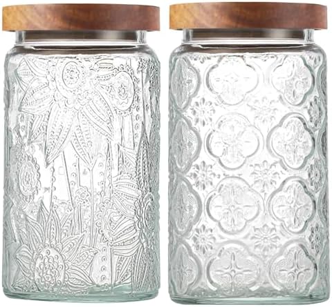 2-Pack 34 OZ Vintage Glass Jar with Lid, Airtight Food Storage Canisters with Bamboo for Kitchen Counter Pantry, Ideal for Coffee, Candy, Tea, Oats, Sugar, Cookies Decorative Jars by Unknown