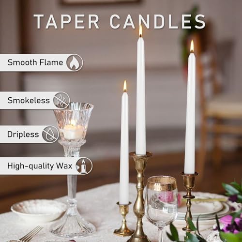 WPONSZU 50 Pack White Taper Candles, 7-8 Hours Burn Time, Unscented, Smokeless and Dripless, 4/5 x 10 Inch for Christmas,Household,Dinner,Wedding,Valentine's Day,Party and Home Décor Candlesticks - Image 7