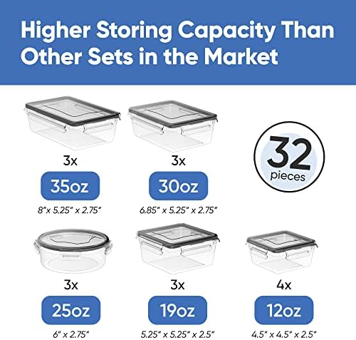 Chef's Path 32 Piece Airtight Food Storage Containers with Easy Snap Lids, 16 Containers and Lids, Stackable Kitchen and Pantry Canisters for Meal Prep and Food Storage - Transparent - Image 2