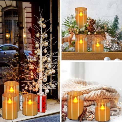 wemarry Flameless Candles 4" 5" 6" Acrylic Glass Pillars 3" Diameter Battery Operated Flickering Candles Include 8-Key Remote with Timer Function 400+ Hours (Amber, Warm Light 3 Pack) - Image 5