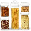 Felli Flip Tite Storage Container with Lid 4" Airtight Ring Seal Top, Stackable Acrylic Canister Jar Set for Kitchen Pantry Organizer, Food Spice Pasta Snack (5pk, Variety) by Felli