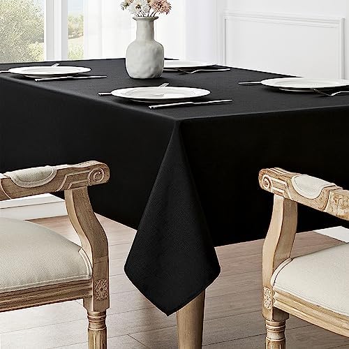 Veblandy 2 Pack Rectangle Tablecloth, 60x84 inch, Water Resistant Wrinkle Free Linen Textured Table Cloth Washable, Decorative Fabric Table Cover for Dining, Party and Camping, Black - Image 2