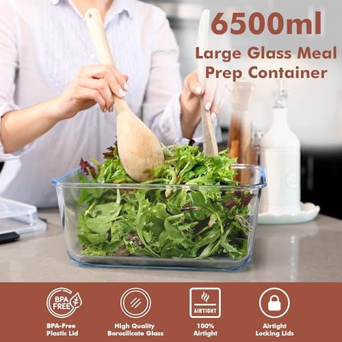 Razab 6500ml / 220 Oz / 28 Cups Extra Large Glass Food Storage Containers with Lids - Leakproof Glass Meal Prep Containers with Locking Lids for Roasting & Storing Leftover - Microwave & Oven Safe - Image 6