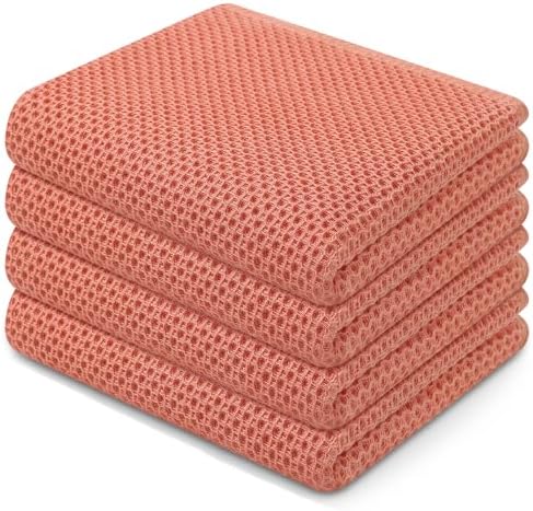 Homaxy 100% Cotton Waffle Weave Kitchen Dish Towels 4-Pack, Coral by Homaxy