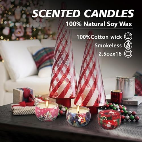 WPONSZU 16Pack Christmas Scented Candles, Gift Set 2.5oz Strong Fragrance Aromatherapy Candles,Portable Travel Tin Jar Candles Gifts for Home Scented Decoration Valentine'sDay - Image 5