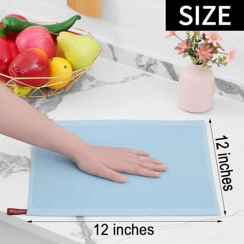 Homaxy 100% Cotton Waffle Weave Kitchen Dish Cloths 6-Pack, Sky Blue - Image 5