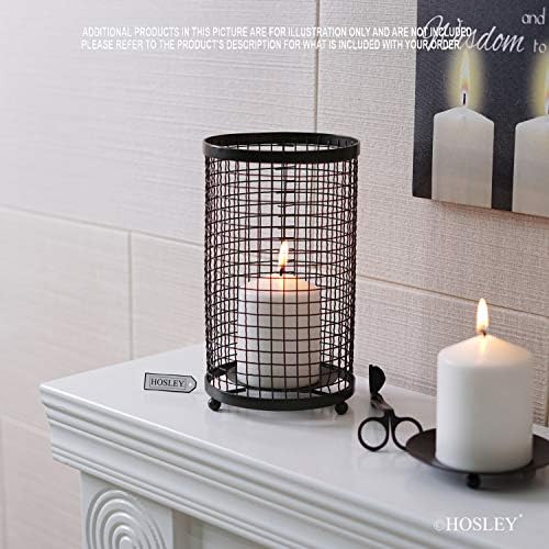 Hosley Large Candle Holder - Black Pillar Candle Cover/Sleeve, 9.75" High, Metal Rustic Farmhouse Decor, Candle Shade for Spa Aromatherapy, Weddings, Home Office, Candle Garden - Image 3