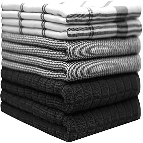 Premium Kitchen Towels 6 Pack 100% Cotton 20"x28" Dish Towels Black Check - Image 3