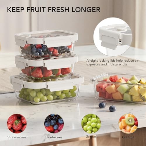 GENICOOK 4 Set Glass Produce Storage Containers for Fridge with Glass Lids - Image 3