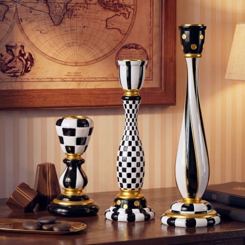 3 Pcs Black and White Checkerboard Taper Candle Holder,Vivid by Acellegic