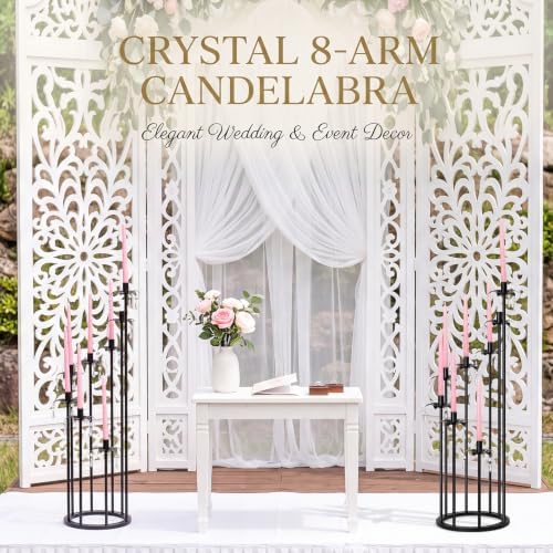 8 Arms Candelabra Candle Holder for Wedding Decorations, 33.8 inches Tall Metal Candlesticks Holder for Table Dinner Party Valentines Day Fireplace Decoration (2, Black Set) - Image 5