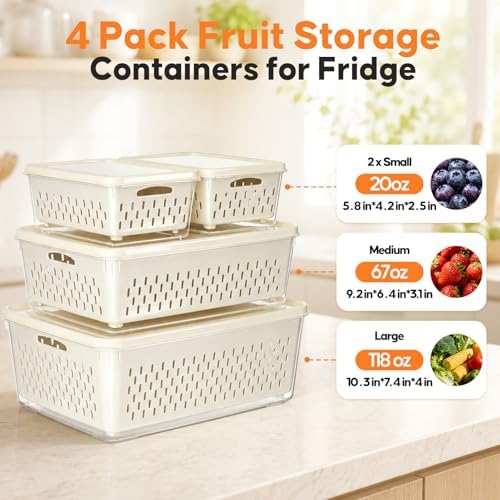 4 Pack Fruit Storage Containers for Fridge, Plastic Food Storage Container - Image 2