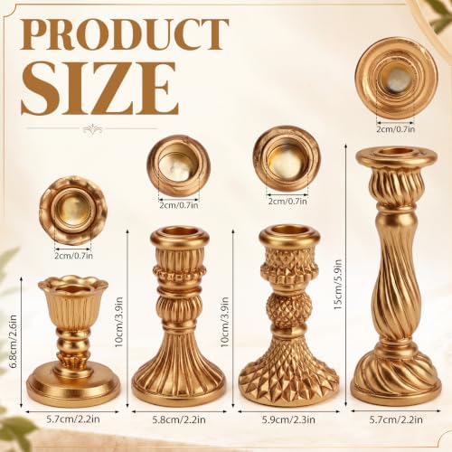 8 Pcs Christmas Vintage Candlestick Holders, Gold - Image 3