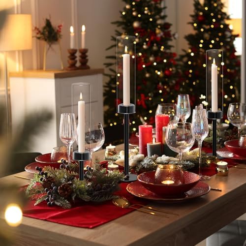 Black Hurricane Glass Candle Holders Set of 6 Tall Taper Candlestick Holder - Image 5