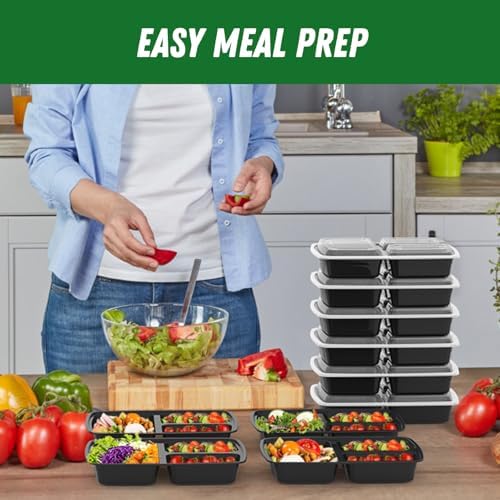Dealusy 50 Pack 32 oz Meal Prep Containers with Lids 3-Compartment, Black - Image 6