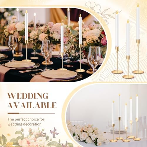 FillTouch 30 Pcs Gold Candlestick Holders with Flameless Taper Candles Bulk - Image 3