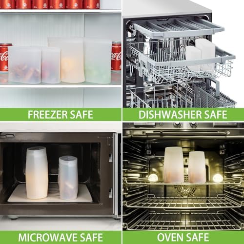 Reusable Sandwich & Snack Bags, 8 Pack 100% Silicone Stand Up Zip Lock Food Storage Bags for Food Container, Freezer Microwave Oven Dishwasher Safe, 4 Small 4 Extra Small, Translucent - Image 6