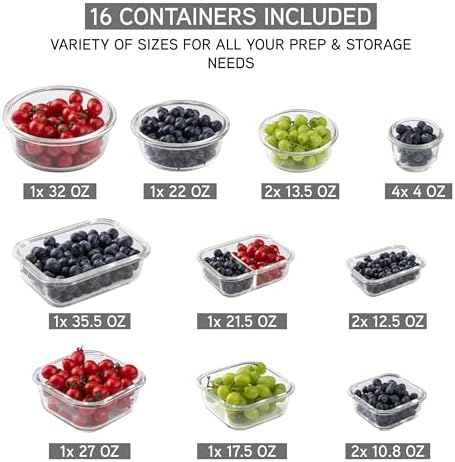 COOK WITH COLOR Premium 32-Pc. Borosilicate Glass Food Container Set with Dividers - 4 Rectangles, 8 Rounds, 4 Squares - Leakproof Lids - Meal Prep, Storage, Ombre Grey - Image 3