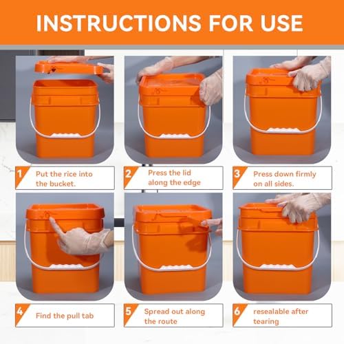Food Storage Buckets with Lids - 4 Set Square Clear Plastic Containers, Airtight Pressure Seal & Handle for Kitchen Freezer Prep (Orange, 1.3 gal) - Image 5