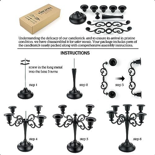 5-Arm Metal Candelabra Candle Holder Table Centerpiece, Pewter - Image 5