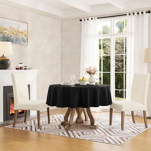 Veblandy Faux Linen Round Tablecloth 60 inch, Table Cloth Wrinkle Free Decorative Fabric Waterproof Table Cover for Dining/Party/Buffet/Wedding, Black - Image 4