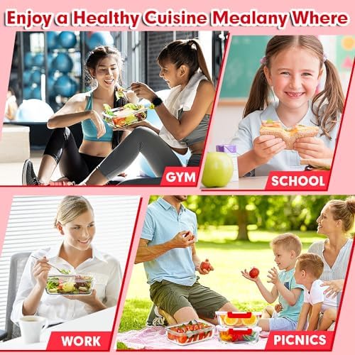 VERONES 5 PACK 36 OZ Glass Meal Prep Containers Set with Lids, Red - Image 6