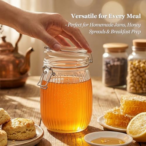 ComSaf Ribbed Glass Pantry Jars with Airtight Lids 34 oz 3 Pack Coffee - Image 5
