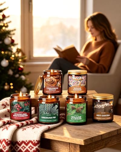 AOOVOO Winter Candles Set - 6 Pack Candles for Home Scented, 42 oz Natural Soy Wax 300 Hour Long Lasting, Winter Fragrance of - Image 5