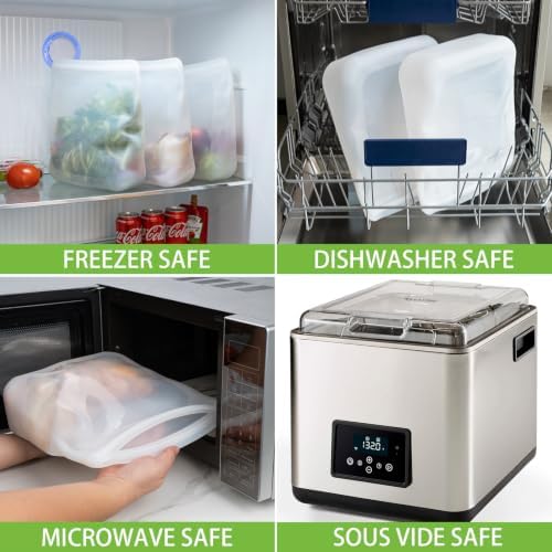 100% Silicone Gallon Storage Bags, Extra Large Reusable 1 Gallon Silicone Storage Bags Stand-Up Zip-Lock Leakproof for Bulk Food & Large Portions, Freezer Microwave Sous Vide Dishwasher Safe, 4 Pack - Image 6