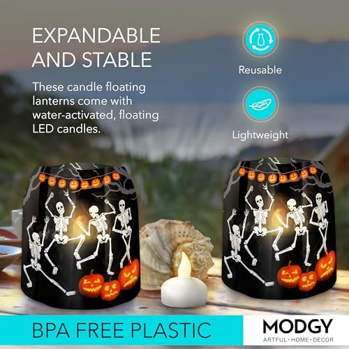 MODGY Luminary Lanterns Candle Holder Decorative Indoor Outdoor Decor, Lanterns for Wedding Centerpiece Decoration Outside Patio, with Flameless Floating LED Candles, RattleNShake Pack of 2 - Image 3