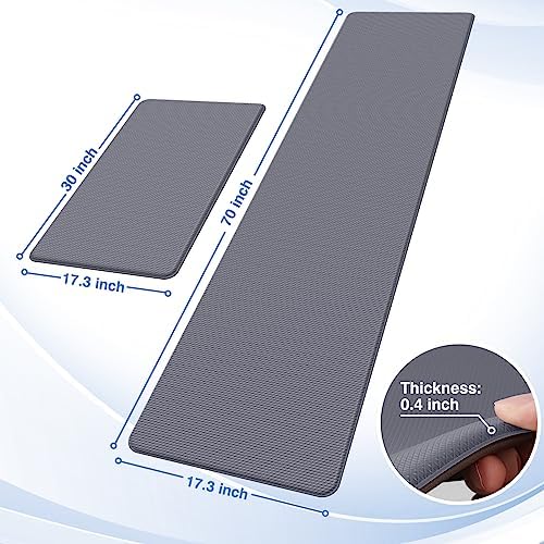 StepRite Kitchen Mats for Floor, 2-Piece Anti-Fatigue Kitchen Rugs, Grey - Image 3