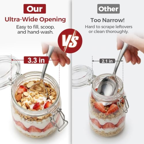 Small Glass Jars with Airtight Lids 17oz 6 Pack Overnight Oats Jars - Image 3