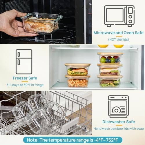 Vtopmart 5 Pack Glass Food Storage Containers with Bamboo Lids, 17.5oz - Image 7