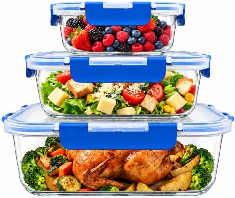 Razab 3 Pack Leakproof Glass Food Storage Containers with Airtight Lids by RazabHomeGoods