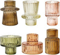Brown Candlestick Holders 6PCS for Tealight Candle Stick Candles, Ribbed Glass Taper Candle Holders Set, Table Centerpieces for Thanksgiving Christmas Farmhouse Decor Indoor and Outdoor by Unknown