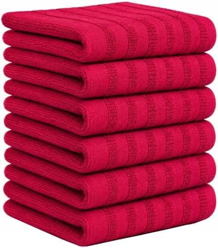 Premium Kitchen Towels 6 Pack 100% Cotton, 20"x28" - Red Solid - Image 3