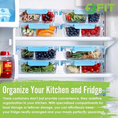 Glass Meal Prep Containers 2 and 3 Compartments, Leak-Proof, 32 oz, 4 Pack - Image 3