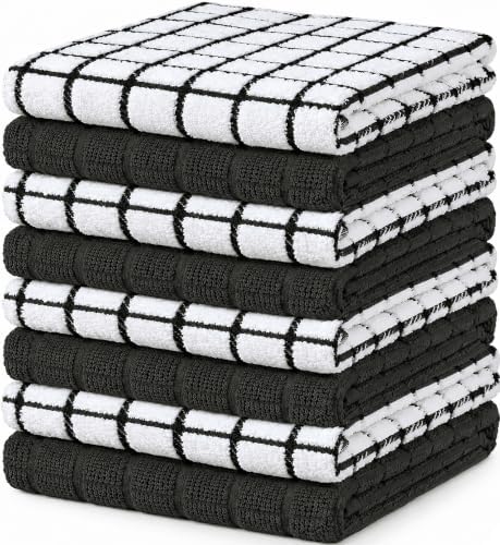 Bumble Dish Cloths (8-Pack), 100% Cotton Kitchen Towels, 12"x12" - Black - Image 3