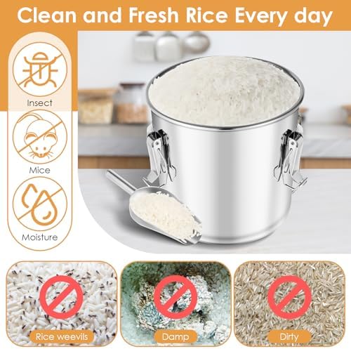 304 Stainless Steel Food Containers with Lids,21L/40LBS Airtight Food Storage Containers with Lock Clips for Flour Rice Sugar Coffee Bean,Stainless Steel Food Storage Containers for Kitchen - Image 3