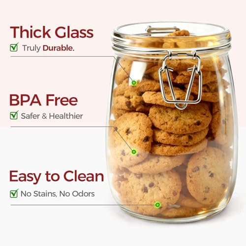 Glass Jars with Airtight Lids 34 oz 6 Pack Food Storage Pantry Round - Image 6