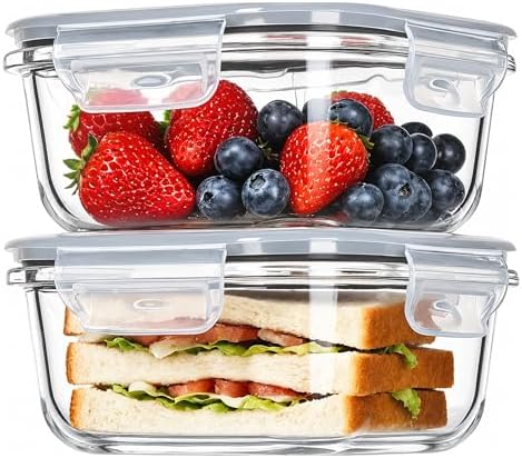 Vtopmart 2Pack 17.5oz Glass Meal Prep Food Container Sets with Lids by Vtopmart