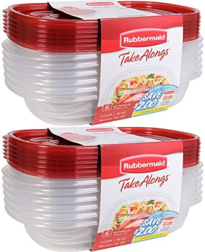 Rubbermaid Take Alongs Food Storage Container, 4-Cup Rectangle, Set of 12, (12 Pack), Red by Rubbermaid