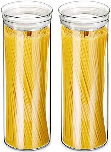 ZENS Glass Spaghetti Storage Container, 65oz Tall Glass Jars Set of 2 by ZENSLIFESTYLE