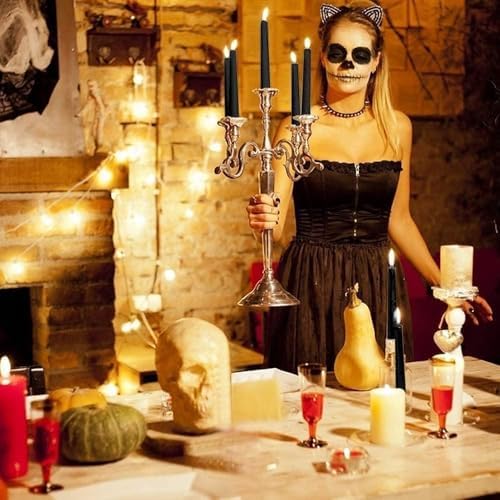 WPONSZU Set of 14 Black Taper Candles, 7-8 Hours Burn Time, Unscented, Smokeless and Dripless, 4/5 x 10 Inch Dinner Candle Set for Halloween,Household, Wedding, Party and Home Décor Candlesticks - Image 5