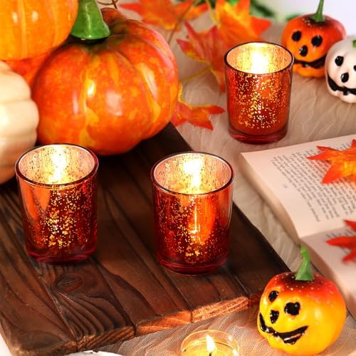 DARJEN 24Pcs Orange Votive Candle Holders Tea Lights Candles Holders - Image 4