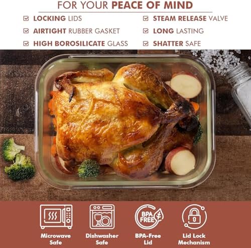 Razab 10 Cups/ 80 Oz 4 Pc (Set of 2) Glass Food Storage Containers with Airtight Locking Lids For Storing & Serving Food. BPA Free & Leak Proof - Microwave, Dishwasher, Fridge, Freezer, Oven Safe - Image 6
